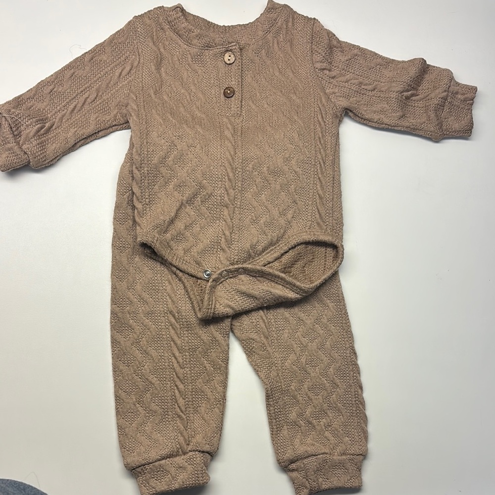 Cozy Sweater Knit Baby Outfit - Tan- 3-6 Month